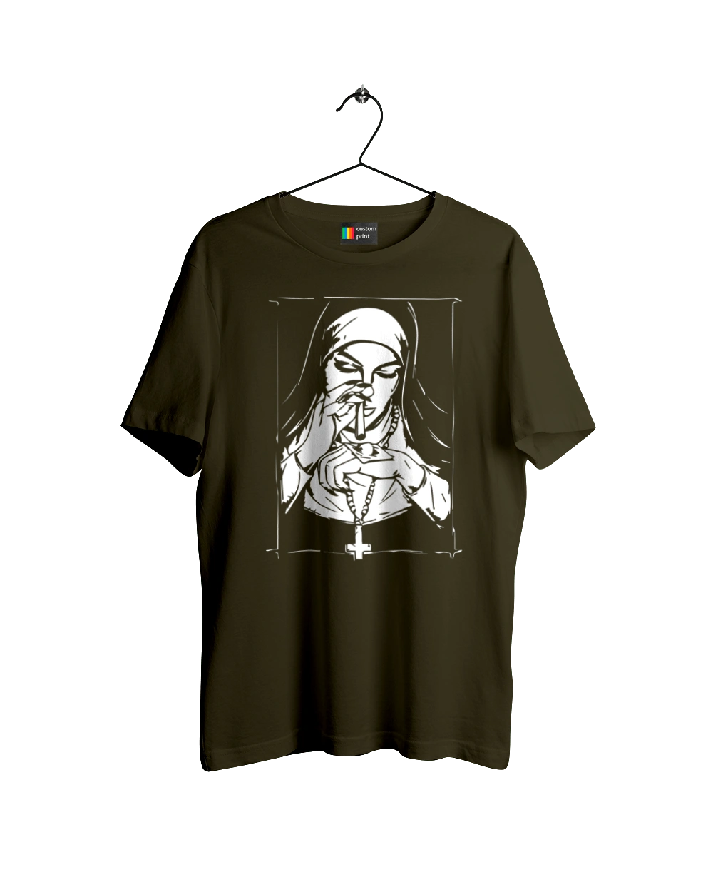 The nun sniffs the powder