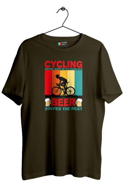 Футболка чоловіча з принтом "Cycling Beer". Алкоголь, брутальні, велосипед, веселі, для спортсменів, літні, пиво, спорт, чоловічі. 2070702