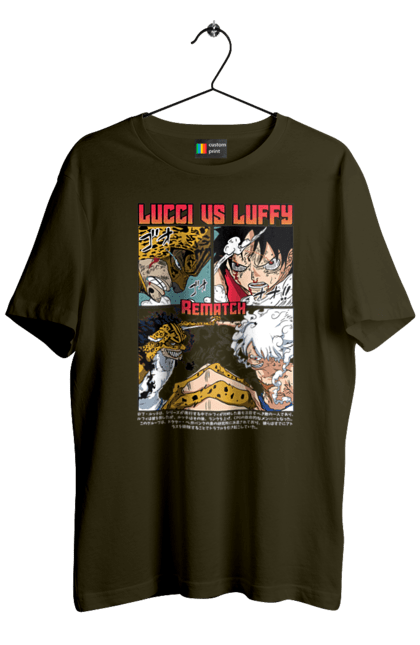 Men's t-shirt with prints One Piece Rob Lucci and Luffy. Anime, lucci, luffy, manga, one piece, pirates, rob lucci. 2070702