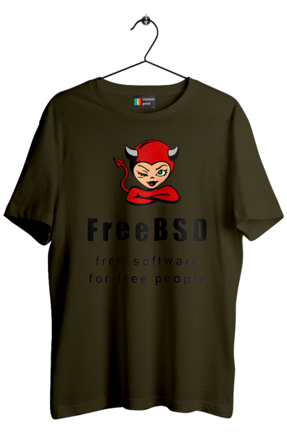 Футболка чоловіча з принтом "Freebsd Для Вільних". Bsd, freebsd, unix, адміністратор, айті, айтішник, безкоштовна, безкоштовно, бестія, вільна, демон, демонесса, доступність, незалежність, операційна система, ос, програміст, програмне забезпечення, свобода, сисадмін, система, системний адміністратор, софт, текст, червоний, чорний. 2070702