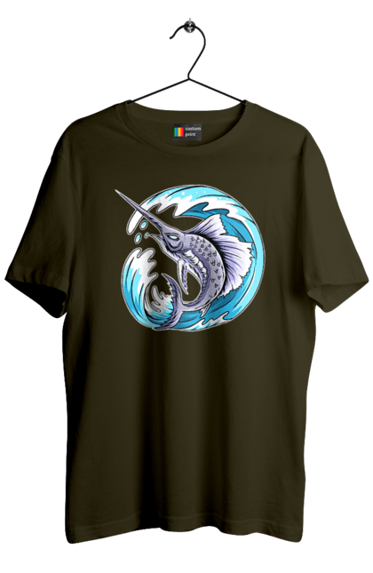 Футболка чоловіча з принтом "Риба Меч І Хвиля". Риба меч, хвиля. 2070702