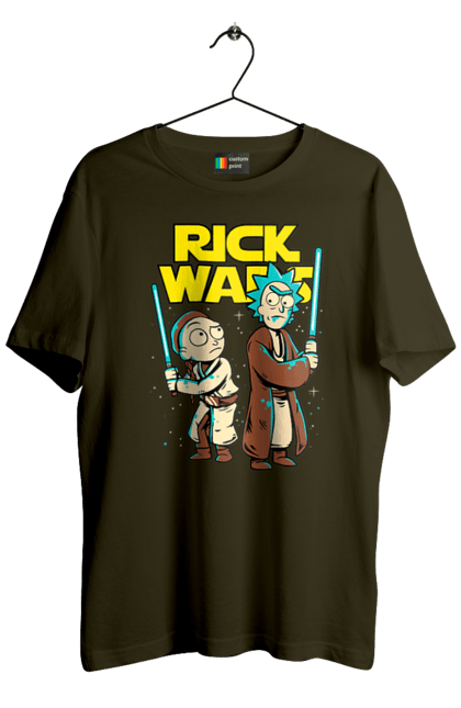 Футболка мужская с принтом Рик и Морти. Rick and morty, star wars, звездные войны, мультфильм, научная фантастика, приключения, рик, рик и морти, сериал. 2070702