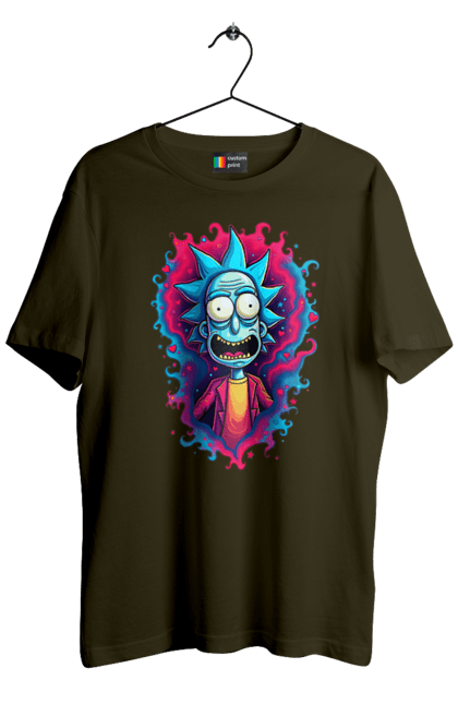 Men's t-shirt with prints Rick and Morty. Adventures, black humor, cartoon, rick, rick and morty, sci-fi, tragicomedy. 2070702