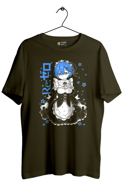 Men's t-shirt with prints Re:Zero Rem. Anime, drama, fantasy, manga, re:zero, rem, thriller. 2070702