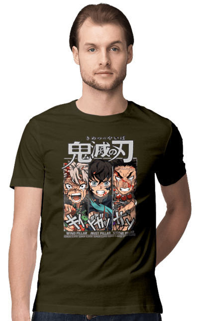 Men's t-shirt with prints Demon Slayer Sanemi Muichiro Gyomei. Anime, demon slayer, gyomei, himejima, kimetsu no yaiba, manga, muichiro, sanemi. 2070702