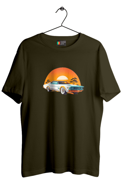 Футболка чоловіча з принтом "Гарне авто на закаті". Авто, закат, солнце. 2070702
