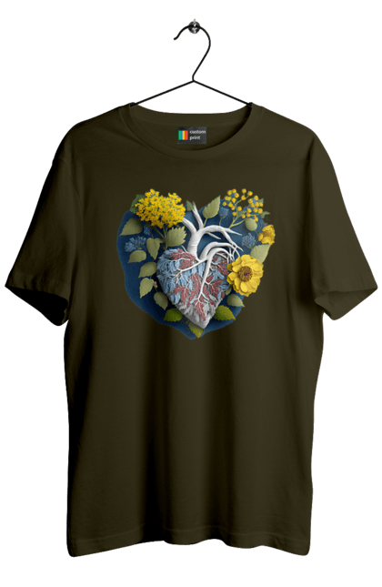 Футболка чоловіча з принтом "Серце квіти". Люблю україну, перемога україни, серце, символи україни, соняшник, традиції україни, україна. 2070702