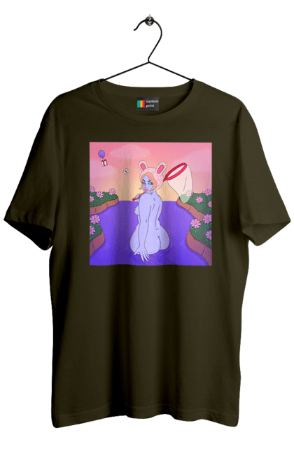 Футболка чоловіча з принтом "Фіолетова Дівчина На Полюванні". Гола, дівчина, сачок. 2070702