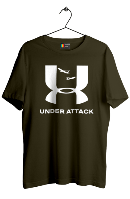 Футболка чоловіча з принтом "Under Attack white". Андер армор, бренди, гумор, приколи, прикольні, ундер армор. 2070702