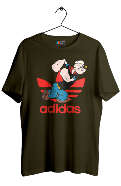 Футболка чоловіча з принтом "Adidas Моряк Попай". Adidas, popeye the sailor, адідас, комікс, моряк, мультфільм, серіал, трубка. 2070702