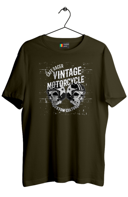 Футболка чоловіча з принтом "мото вантажу". Вінтаж, мото, череп, шолом. 2070702