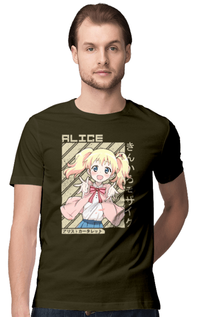 Футболка мужская с принтом Золотая мозаика Алиса Картелет. Alice cartelet, anime, kiniro mosaic, kinmoza, manga, алиса, алиса картелет, аниме, золотая мозаика, манга. 2070702