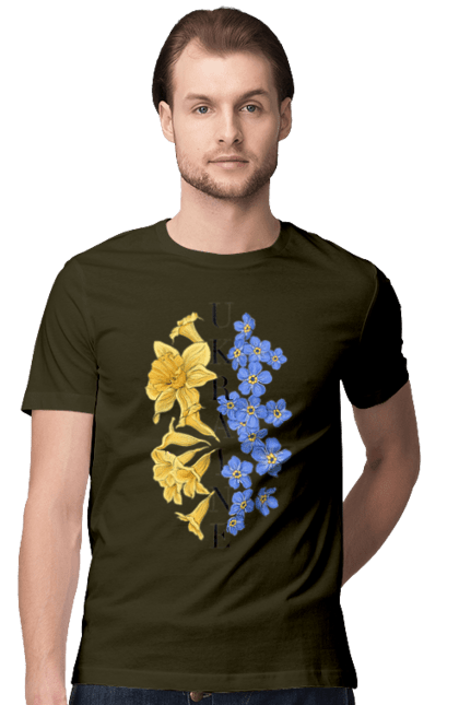 Футболка чоловіча з принтом "Ukraine flower 2". Війна, війна в україні, герб україни, люблю україну, патріот, патрон, свобода, україна, я українець. 2070702