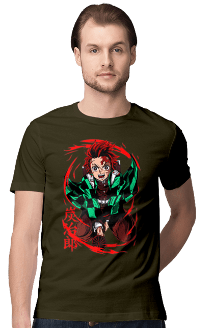 Men's t-shirt with prints Demon Slayer Tanjiro. Anime, demon slayer, kamado tanjiro, manga, tanjiro. 2070702