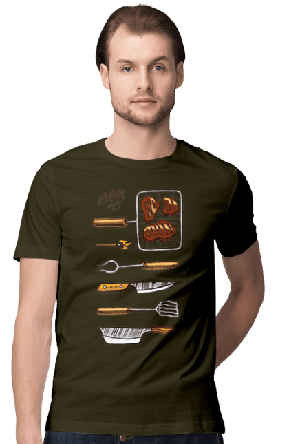 Men`s t-shirt with prints Barbecue Party. B-b-q, fry, meat. 2070702