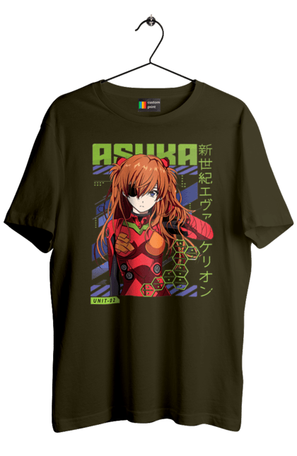 Men's t-shirt with prints Evangelion Asuka. Anime, asuka, asuka langley sorry, eva 02, evangelion, eve, kaoru, manga, ray, shinji. 2070702