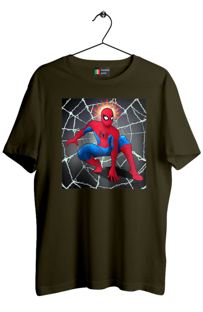 Футболка чоловіча з принтом "Людина павук в павутинні". Герой, людина павук, марвел, павук, павутина, рятувальник, спайдермен. CustomPrint.market