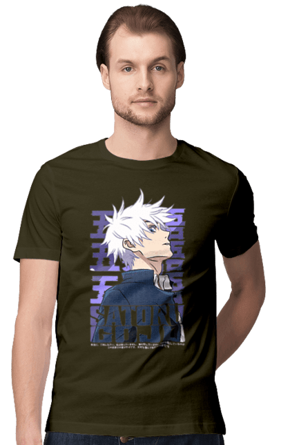 Men's t-shirt with prints Jujutsu Kaisen Gojo. Anime, dark fantasy, gojo, jujutsu kaisen, magic battle, manga, mystic. 2070702