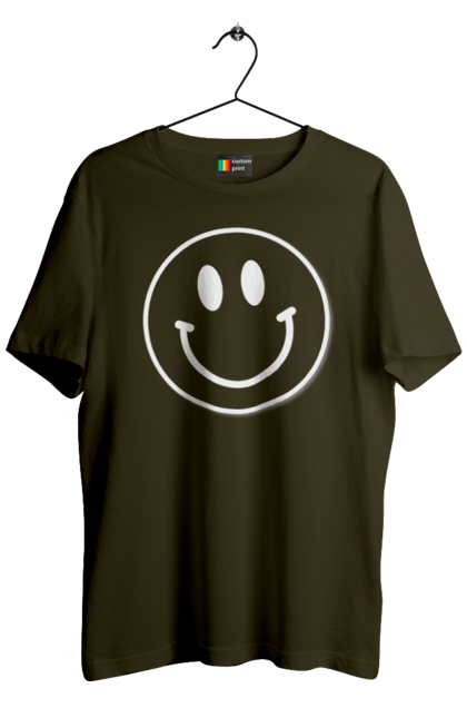 Футболка чоловіча з принтом "Смайл". Весела пика, веселий смайлик, комп`ютерна посмішка, людина з посмішкою, пика, посмішка, смайл гарного настрою, смайлик, усміхнене пика, усміхнений чоловічок, чоловічок з посмішкою. 2070702