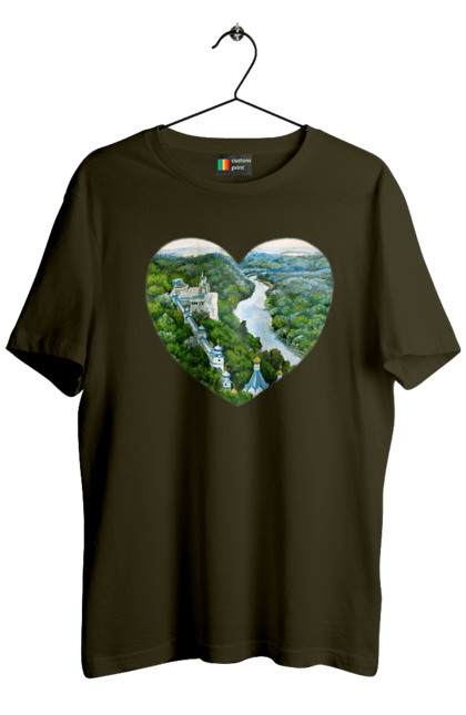 Men`s t-shirt with prints Святогорская лавра. Church, donetsk region, forest, landscape, monastery, river, svyatogorsk, ukraine. 2070702