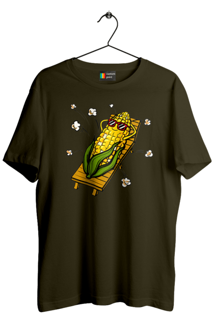 Футболка чоловіча з принтом "Кукурудза Загоряє На Лежаках". Кукурудза, лежак, попкорн. 2070702