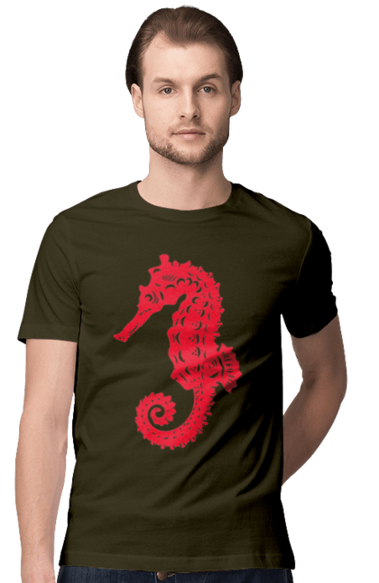 Men`s t-shirt with prints Sea Horse. Flowers, sea, sea dwellers, sea horse, summer, summer vacation, vacation. 2070702