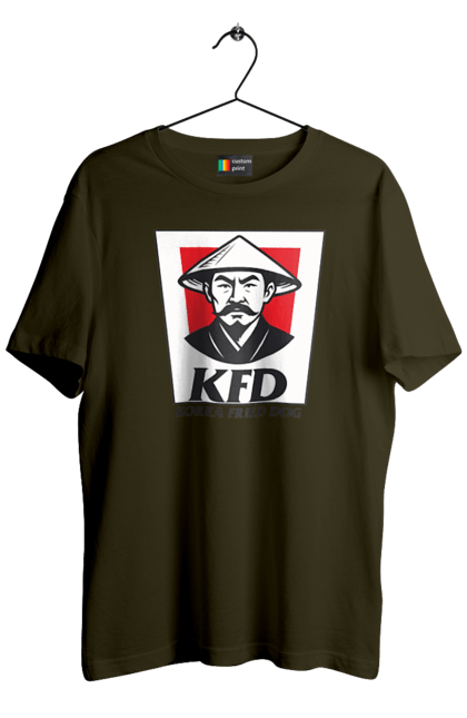 Футболка чоловіча з принтом "Korea Fried Dog". Бренди, гумор, жартівливі, кфц, літні, прикольні, смішні, фаст-фуд. 2070702