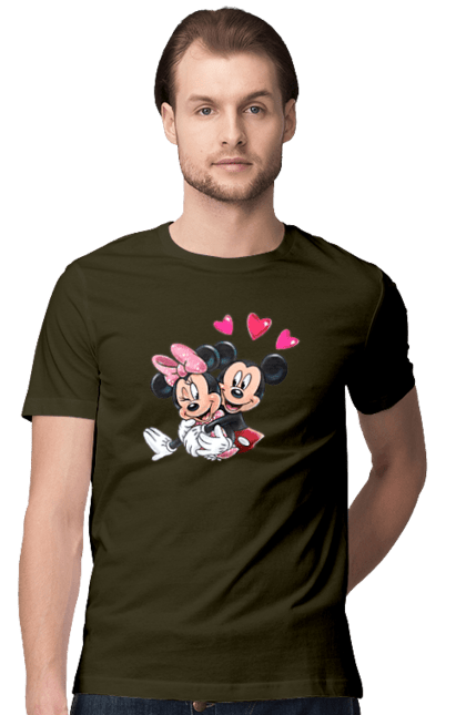 Футболка мужская с принтом Микки Маус и Минни Маус. Mickey mouse, minnie mouse, дисней, микки, микки маус, минни маус, мультфильм. 2070702