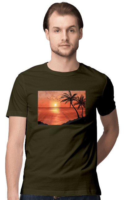 Men`s t-shirt with prints West Palm Sea. Palm trees, sea, shore. 2070702