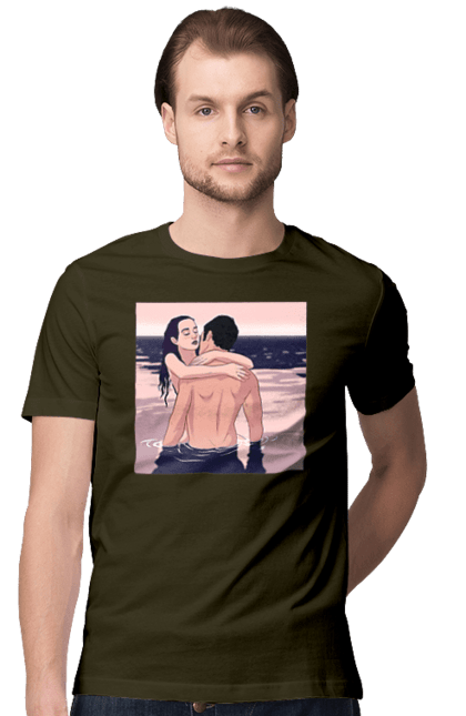 Футболка чоловіча з принтом "Парочка Обнімається В Річці". Голо, кохання, пара. 2070702