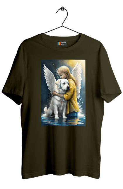 Футболка чоловіча з принтом "Дівчинка та собака ангел [память загиблим тваринам]". Дівчинка та собака, крим, нова каховка, память загиблим тваринам, собака ангел, україна, херсон. 2070702
