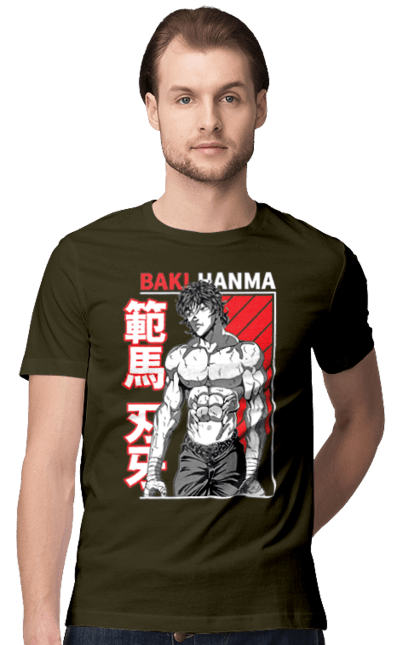 Men's t-shirt with prints Hanma Baki. Anime, baki fighter, hanma baki, manga, martial arts, tv series. 2070702