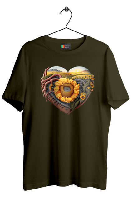 Футболка чоловіча з принтом "Символи України". Небо, поле, пшениця, символи україни, соняшник, україна. 2070702