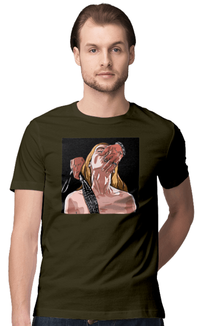 Футболка чоловіча з принтом "Дівчина У Полоні Чоловіка З Батогами". Батіг, пристрасть, смоктати. 2070702