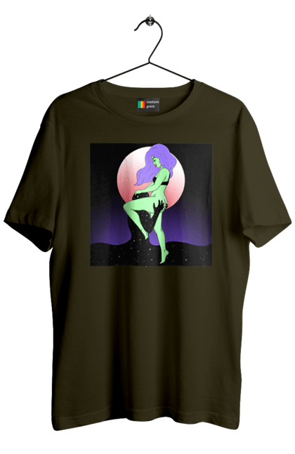 Футболка чоловіча з принтом "Зелена Дівчина І Місяць". Інопланетянка, місяць. 2070702
