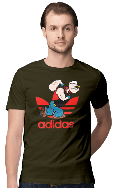 Футболка чоловіча з принтом "Adidas Моряк Попай". Adidas, popeye the sailor, адідас, комікс, моряк, мультфільм, серіал, трубка. 2070702