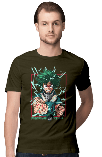 Футболка чоловіча з принтом "Моя академія героїв Мідорія". Izuku, midoriya, my hero academia, аніме, ізуку мідорія, манга, мідорія, моя геройська академія. 2070702