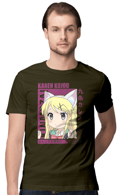 Men's t-shirt with prints Kiniro Mosaic Karen Kujo. Anime, gold mosaic, karen, karen kujo, kiniro mosaic, kinmoza, manga. 2070702