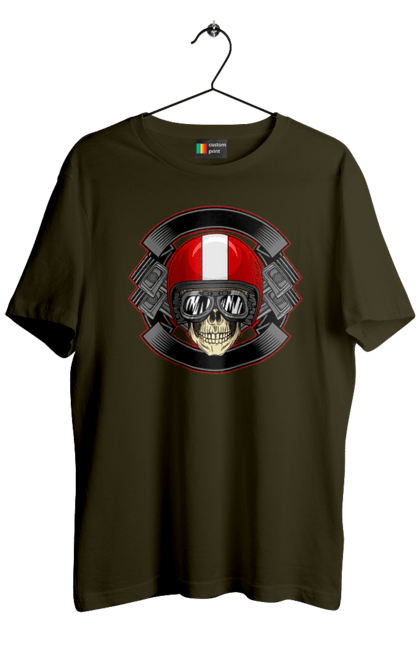 Men`s t-shirt with prints skull motorcyclist. Helmet, motorcyclist \, skull. 2070702