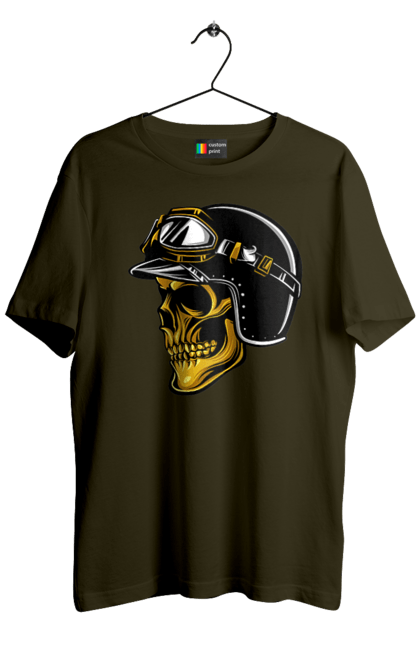 Футболка чоловіча з принтом "Череп в мотошоломі". Крутий, очі, череп, шолом. 2070702