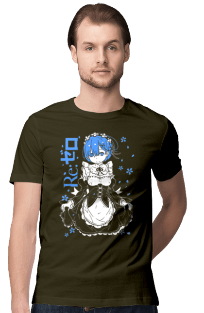 Men's t-shirt with prints Re:Zero Rem. Anime, drama, fantasy, manga, re:zero, rem, thriller. 2070702