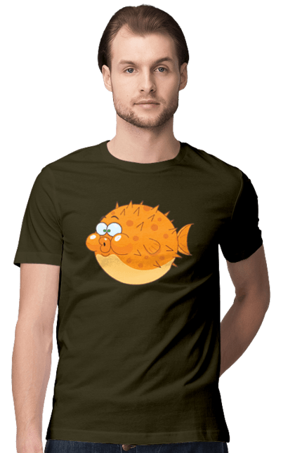 Футболка чоловіча з принтом "Помаранчева Риба Фугу". Риба, фугу. 2070702
