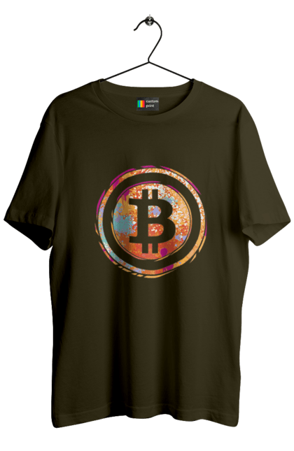 Футболка чоловіча з принтом "Біткоїн". Биткоин, бінарний, біткоїн, біткойн, валюта, гроші, крипто, програміст, хакер. 2070702