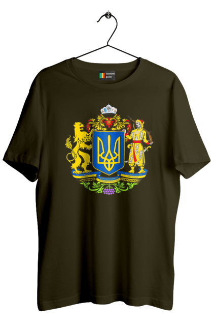 Футболка чоловіча з принтом "Герб України". Герб, герб україни, козак, лев, лев і козак, україна. 2070702
