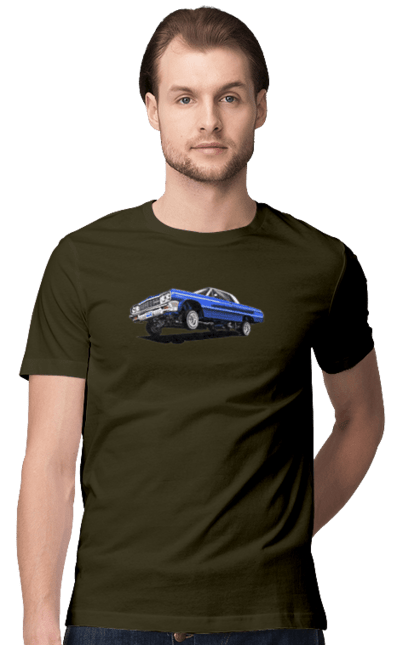 Men`s t-shirt with prints Car. Blue, car, chevrolet, classic, impala, lowrider. 2070702