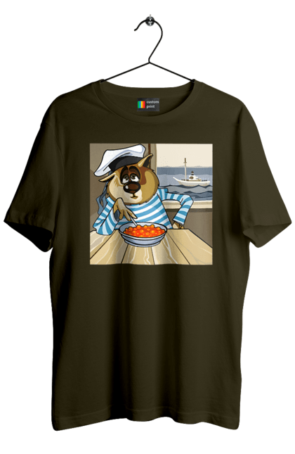 Футболка чоловіча з принтом "Кот Моряк, На Кораблі Їсть Червону Ікру". Ікра, кіт, корабель, моряк. 2070702