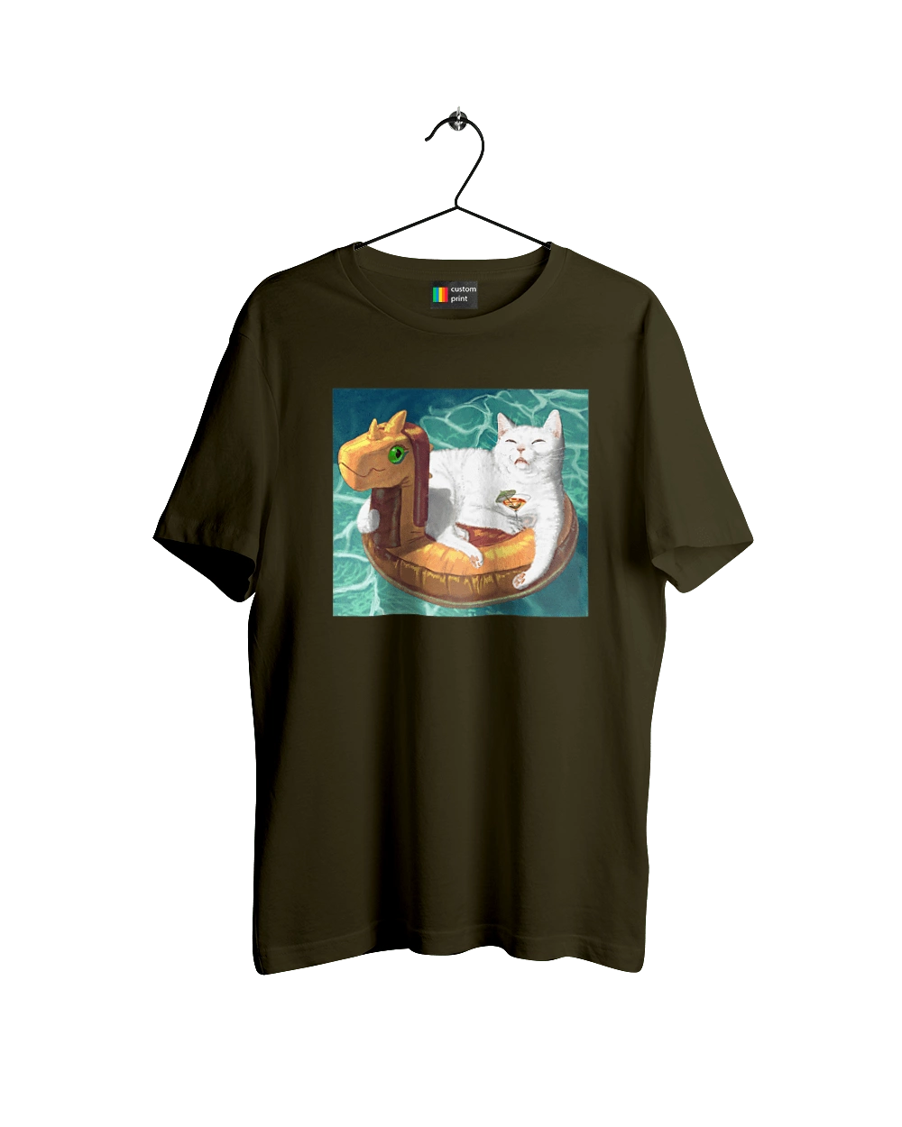 Білий кіт у плавальному колі, на відпочинку