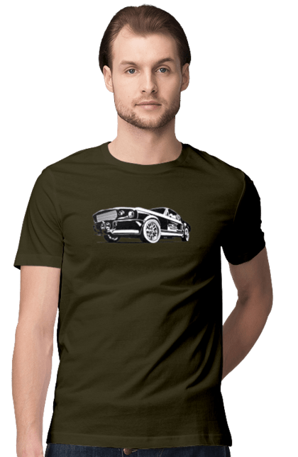 Men`s t-shirt with prints Car. Afterburner, america, car, ford, mustang, straining. 2070702