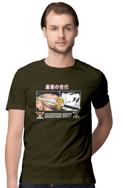 Men's t-shirt with prints One Piece Zoro. Anime, manga, one piece, roronoa zoro, straw hat pirates, swordsman, zoro. 2070702