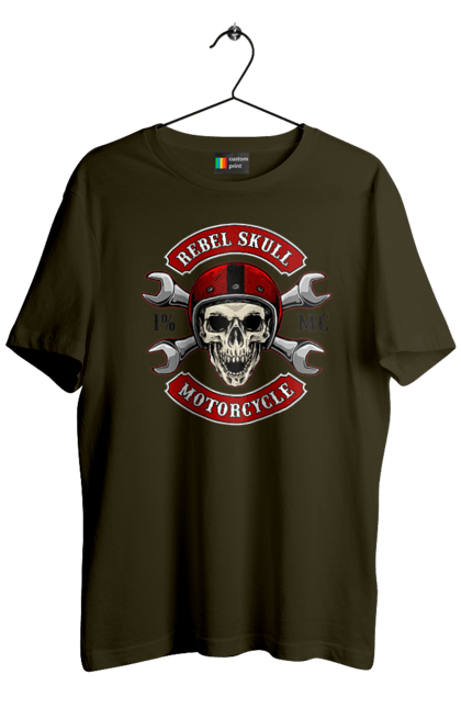 Men`s t-shirt with prints skull motorist. Amateur, helmet, motorcycle, skull. 2070702